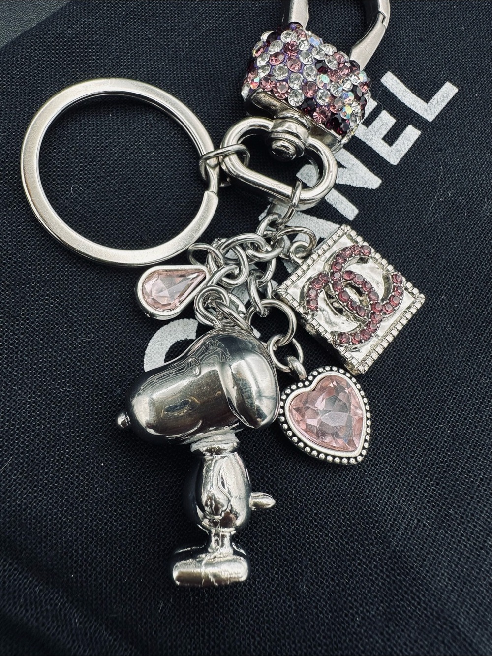 Upcycled Chanel & Snoopy Rhinestone Bag Charm • Knotts Berry Farm Figurine